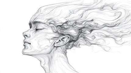 Fototapeta premium Abstract female profile, flowing lines, white background