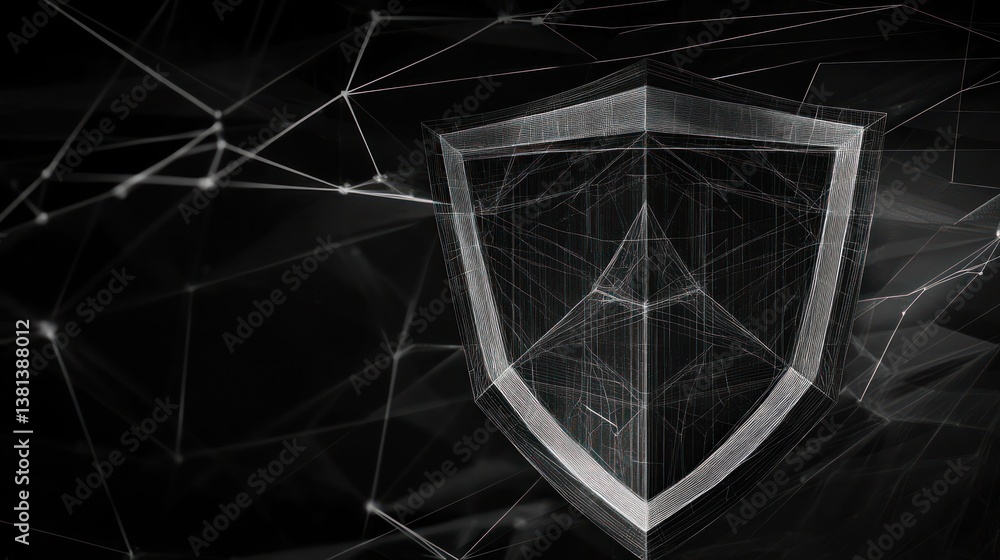 Poster digital shield on abstract network