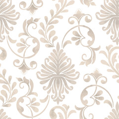 Watercolor damask seamless pattern element. Vintage classical old fashioned damask ornament, seamless texture for wallpapers, textile.