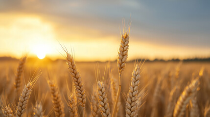 Golden Wheat Field Under Dramatic Sunset Sky