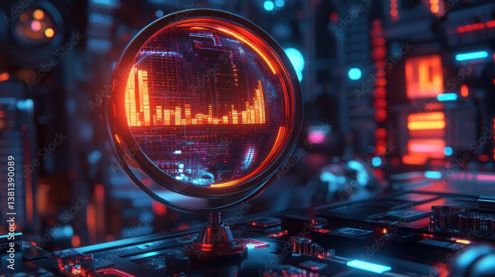 Aufkleber futuristic globe displaying financial data in a tech-filled space