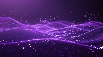 Fototapeta premium Abstract purple digital background with glowing waves and particles of light, creating a fluid and dynamic representation of AI technology