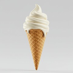 Isolated vanilla soft serve ice cream cone with melting drips on a plain background studio shot