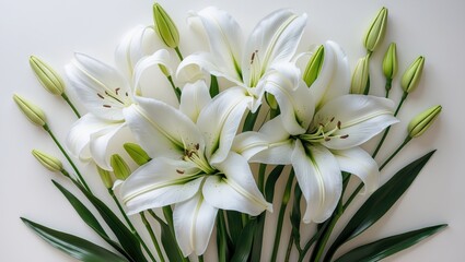 Obraz premium Crinum moorei blooms placed against a white backdrop.