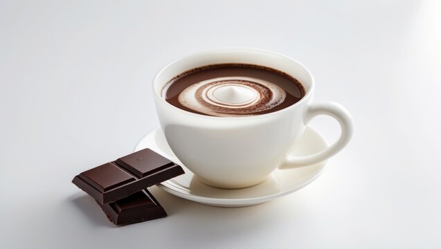 cup of hot chocolate with a sliced dessert featuring hazelnuts - Powered by Adobe