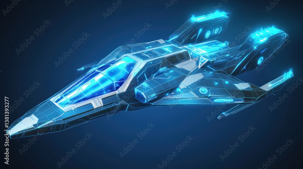 Poster futuristic spaceship in deep space