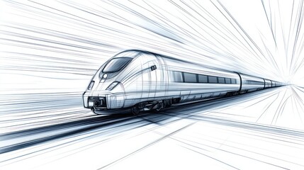Naklejka premium High-speed train sketch, dynamic motion blur, travel