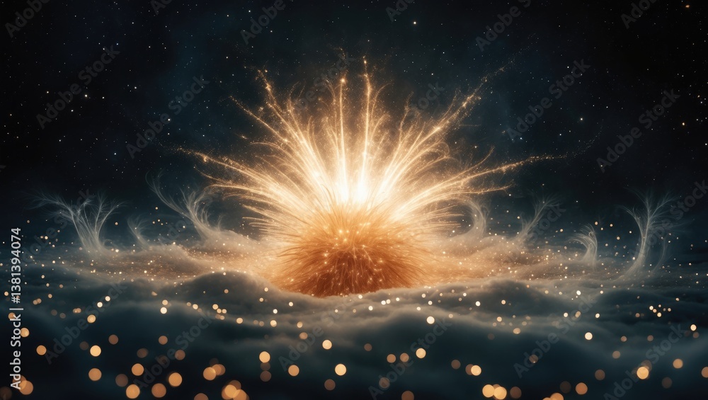 Poster Light overlay effect. Simple to incorporate effects for overlay designs or screen blending mode to create high-quality images. Abstract sunburst, digital flare, iridescent glare against a black bac...