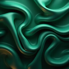 Fototapeta premium Luxurious emerald green silk fabric, elegantly draped to create smooth, flowing folds with a rich sheen. The texture captures the interplay of light and shadow, emphasizing its soft, opulent feel.