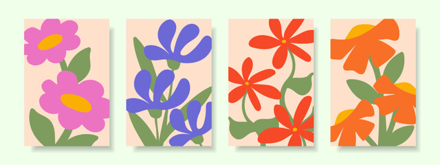 Hand drawn nature collage, set of flower drawings. Floral covers.