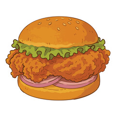 Crispy Fried Chicken Burger - Illustration, Sketch