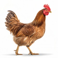 Fototapeta premium Beautiful Brown Hen in Profile Against White Background