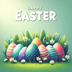 Feliz Pacua. Ilustraci&oacute;n con simbolos de pascua