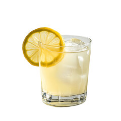 alcoholic lemonade with ice on white background

