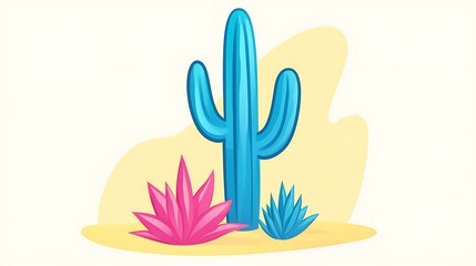 Obraz premium Colorful Illustration Depicting Desert Cactus and Other Desert Plants