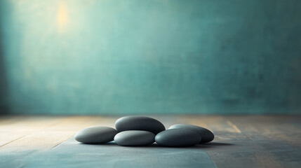 Zen stones on calm blue background
