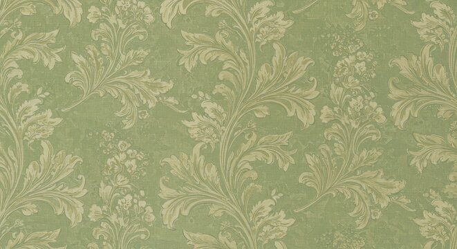 Fototapeta Soft Green Floral Wallpaper with Matte Finish - Elegant, serene, nature-inspired, sophisticated, and calming green wallpaper featuring a soft matte finish and delicate floral patterns