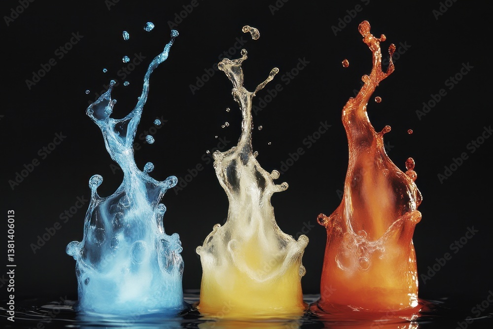 Poster fluid simulation with dynamic particle colors creating a mesmerizing visual display, fluid simulatio