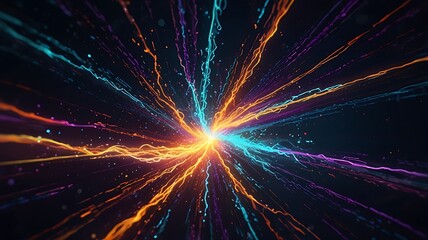 A digital abstract image showcasing a vibrant and dynamic array of vertical light beams, radiating with energy and blending seamlessly into a futuristic, luminous display.