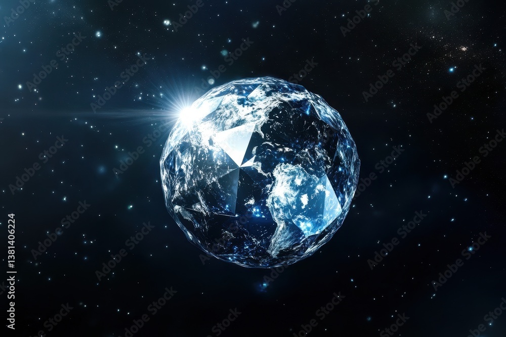 Aufkleber view of earth from a distant astronaut in outer space with stars in the background, astronaut in out