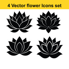 Obraz premium Elegant Lotus Icons: A minimalist set of four stylized lotus flower icons, offering versatile visual elements for design projects, emphasizing simplicity and adaptability.