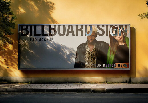 Horizontal Advertising Billboard on Urban Building Mockup