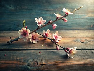 Blooming Branch Rustic Wooden Table Spring Photography, Nature Still Life, Floral Tabletop Decor,  Rustic Spring Background,  Wooden Table Flowers