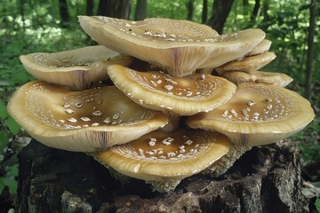 Flammulina velutipes mushrooms on a stump in the forest Lingzhi mushroom Ganoderma lucidum Lingzhi mushroom .