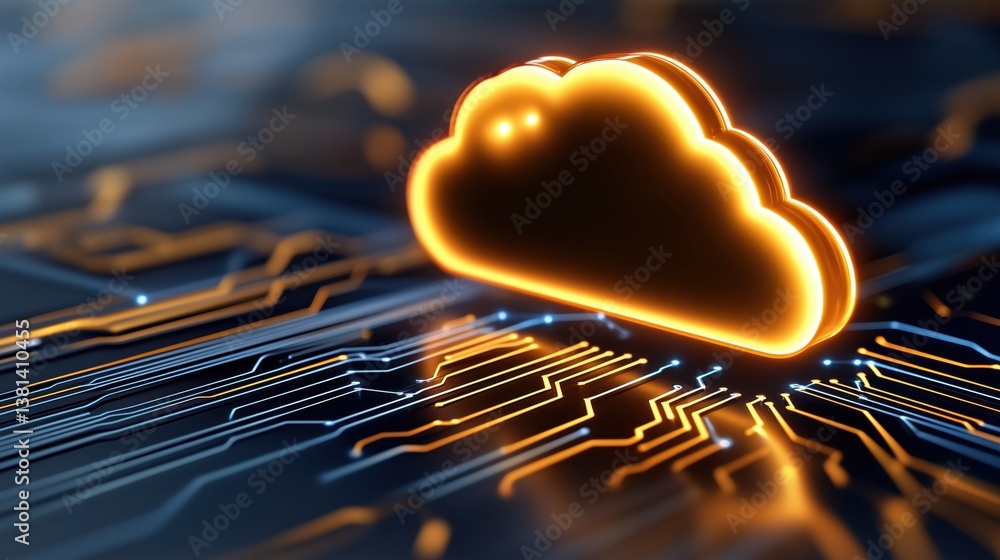 Poster cloud computing technology enhances digital connectivity through advanced circuitry and luminous des