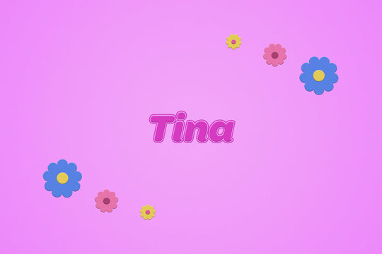 Tina female girl name illustration in pink with blossoms, flowers