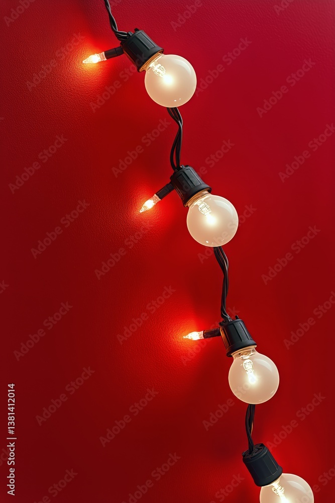 Poster string lights illuminate vibrant red background creating warm atmosphere for celebrations and gather