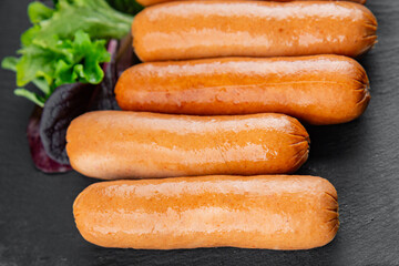 Sausages meat tasty fresh gourmet food background table rustic food top view copy space