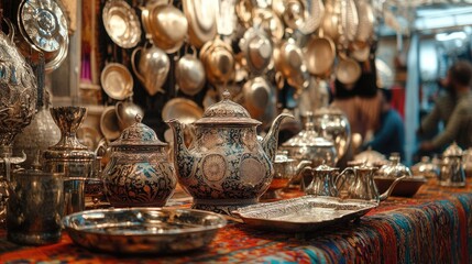 An open stall filled with a variety of traditional teapots