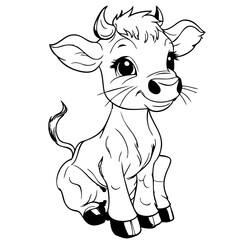 Black and White Cartoon Cow Sitting