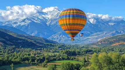 Obraz premium Hot Air Balloon Adventure Over Majestic Mountain Landscape