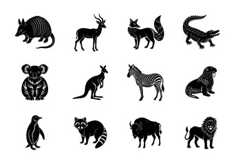 Bundle wild animals silhouettes 