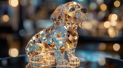 A faceted crystal dog with shimmering diamonds,