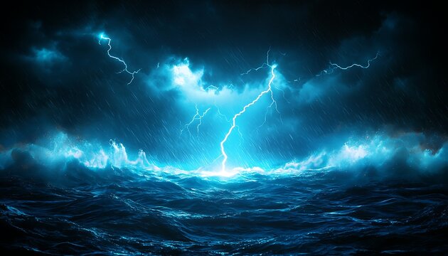 Stormy Sea with Lightning, and Night.