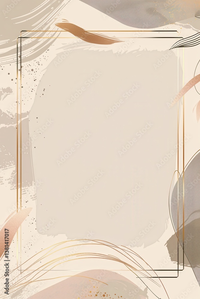 Aufkleber minimalistic birthday border design with abstract soft beige tones and elegant line frame