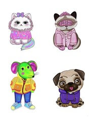 Fototapeta premium set of cartoon animals dog, mouse and cats 