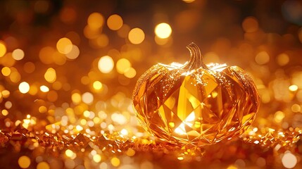 A Halloween pumpkin-shaped diamond on a bokeh background