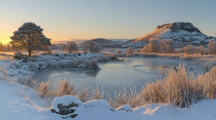 Fototapeta premium Frozen Serenity: A Winter Sunrise Landscape