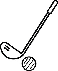 Golf club and ball on tee hand drawn outline doodle icon. golf equipment, golf competition concept. 