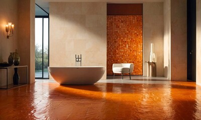 luxurious background featuring a smooth, warm orange gradient wall that subtly transitions from a deep burnt orange at the bottom