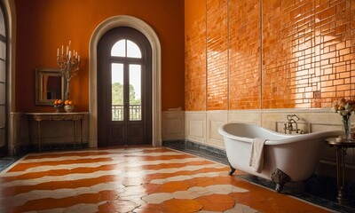 luxurious background featuring a smooth, warm orange gradient wall that subtly transitions from a deep burnt orange at the bottom