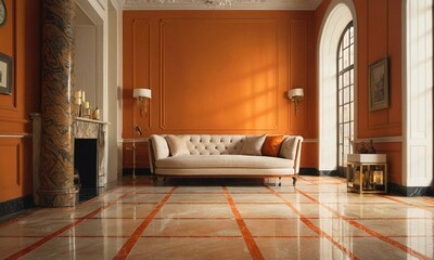 luxurious background featuring a smooth, warm orange gradient wall that subtly transitions from a deep burnt orange at the bottom