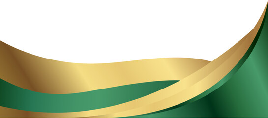 Elegant metallic green and gold with smooth curved waves isolated on transparent background, ideal for luxury branding or festive decorations.