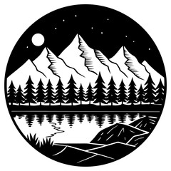 Emerald Lake Silhouette Black Vector