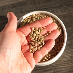 Hand holding lentils