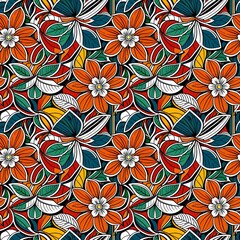 A colorful floral pattern on a black background.